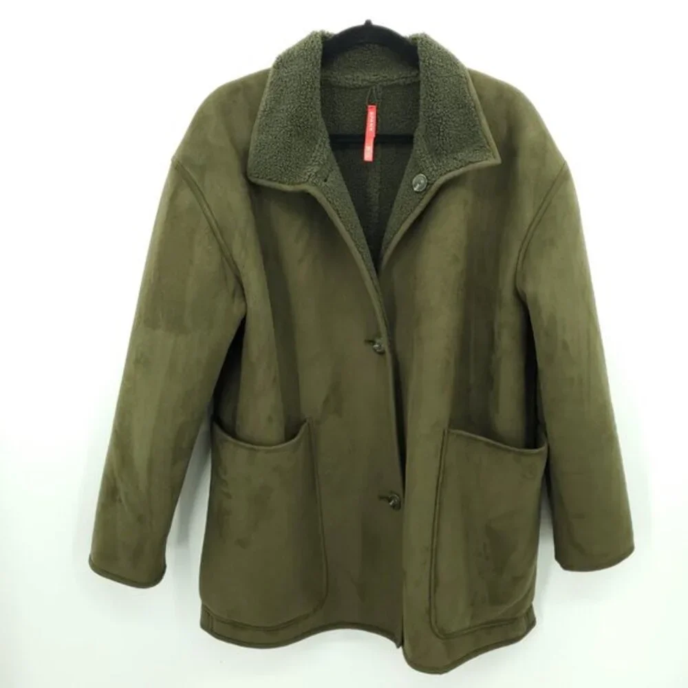 SPANX Reversible Suede & Fleece Jacket L Utility Green